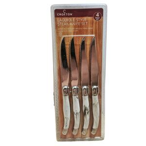 Crofton Laguiole Steak Knife Set 4 Pieces Black Marbled Handles NEW SEALED